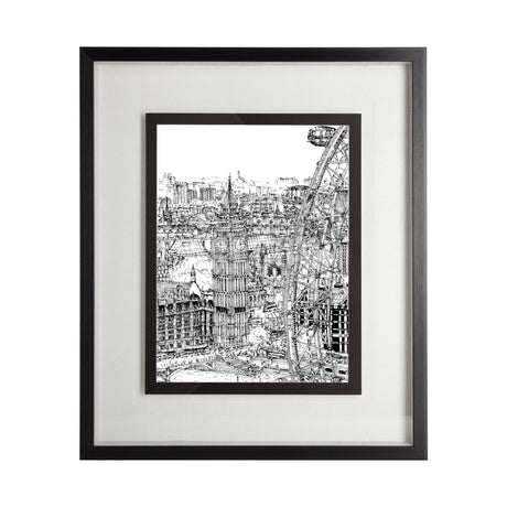 B&W City Scene IV by Melissa Wang a Hand Embellished Textured Framed Art Print Matted under Glass by Mercana at Eve Furniture