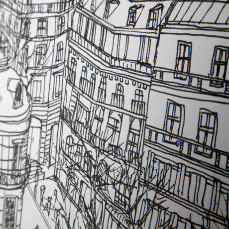 B&W City Scene IX by Melissa Wang a Hand Embellished Textured Framed Art Print Matted under Glass by Mercana at Eve Furniture