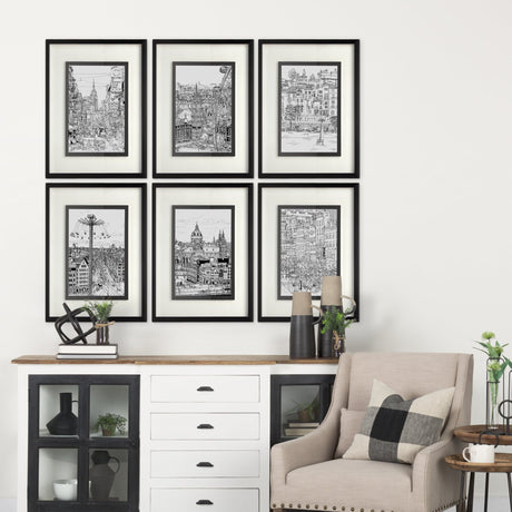 B&W City Scene V by Melissa Wang a Hand Embellished Textured Framed Art Print Matted under Glass by Mercana at Eve Furniture