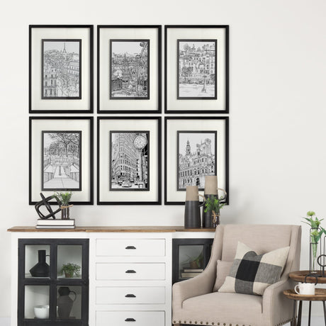 B&W City Scene VIII by Melissa Wang a Hand Embellished Textured Framed Art Print Matted under Glass by Mercana at Eve Furniture