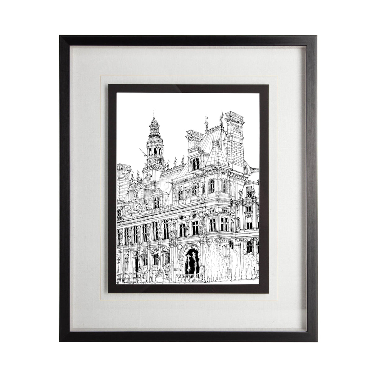 B&W City Scene VIII by Melissa Wang a Hand Embellished Textured Framed Art Print Matted under Glass by Mercana at Eve Furniture