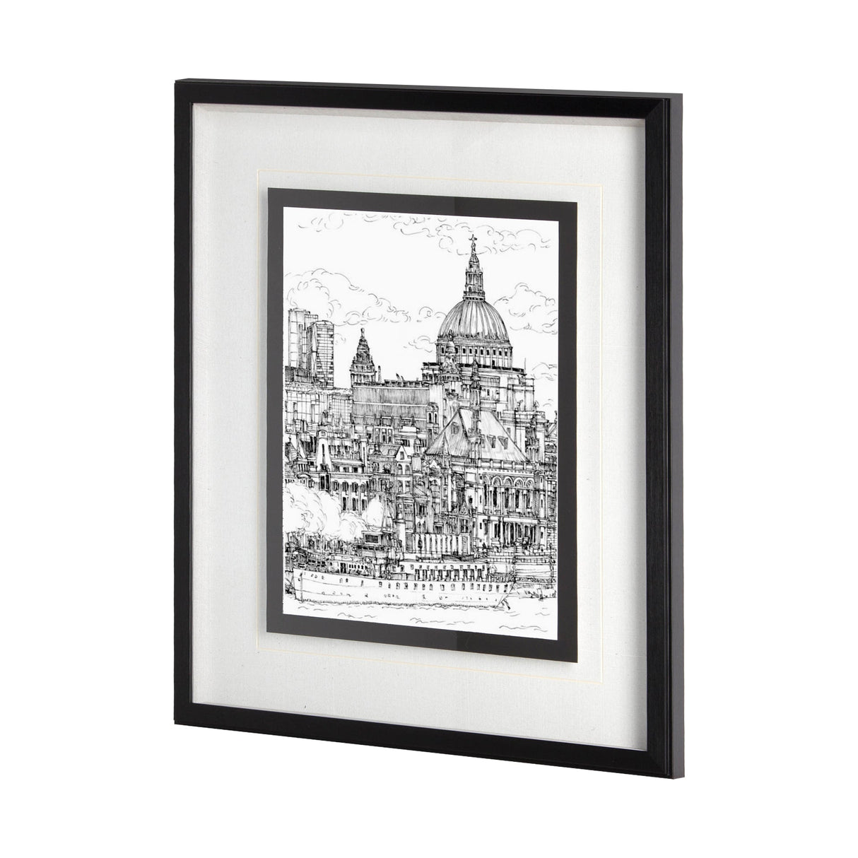 B&W City Scene X by Melissa Wang a Hand Embellished Textured Framed Art Print Matted under Glass by Mercana at Eve Furniture