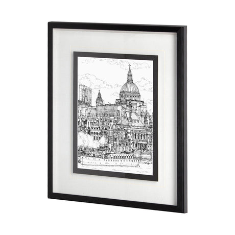 B&W City Scene X by Melissa Wang a Hand Embellished Textured Framed Art Print Matted under Glass by Mercana at Eve Furniture