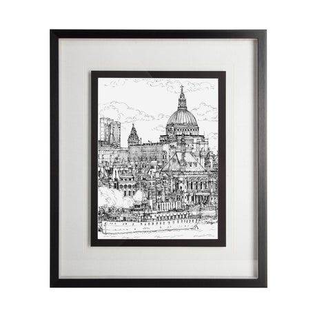 B&W City Scene X by Melissa Wang a Hand Embellished Textured Framed Art Print Matted under Glass by Mercana at Eve Furniture