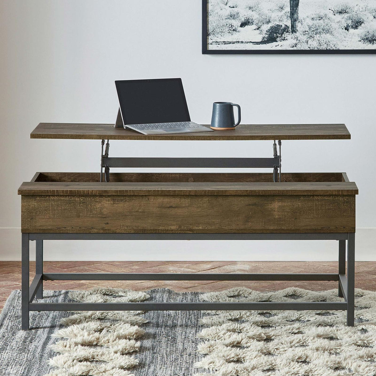 Byers Brown Oak/Sandy Black Coffee Table with Hidden Storage