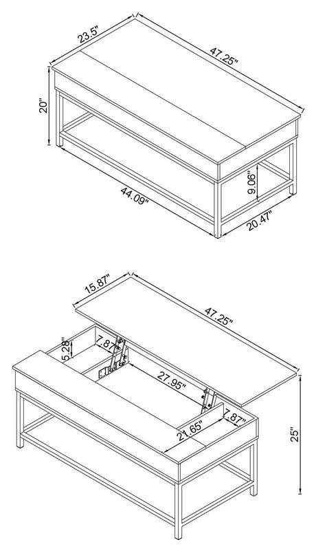 Byers Brown Oak/Sandy Black Coffee Table with Hidden Storage by Coaster at Eve Furniture