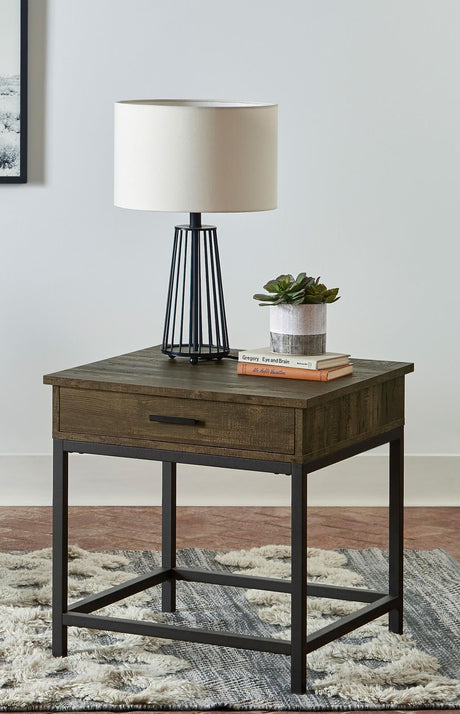 Byers Brown Oak/Sandy Black Square 1-Drawer End Table by Coaster at Eve Furniture