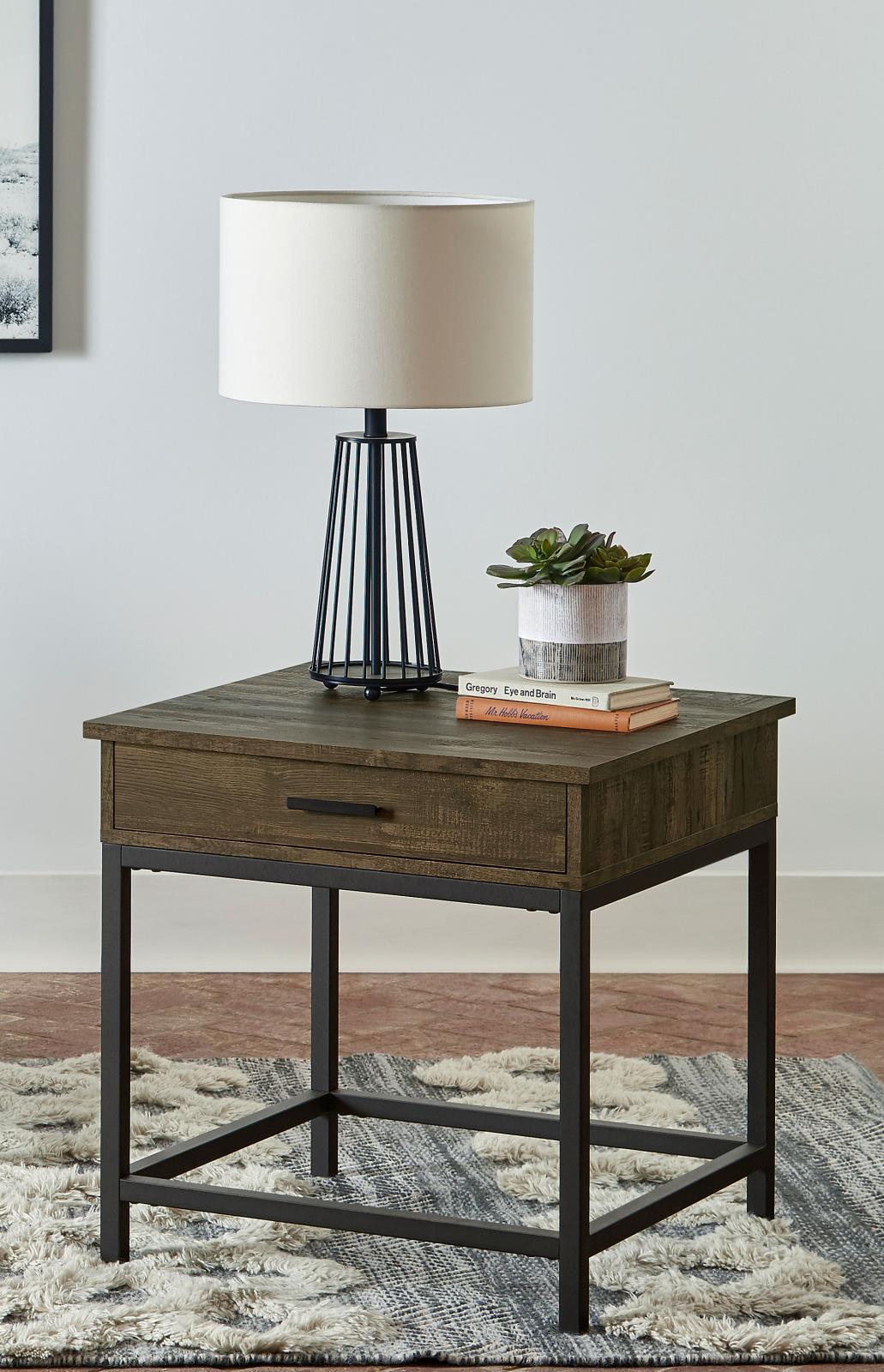 Byers Square 1-Drawer End Table Brown Oak/Sandy Black