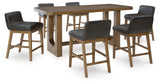 Cabalynn Light Brown Counter Height Dining Table and 6 Barstools by Ashley at Eve Furniture