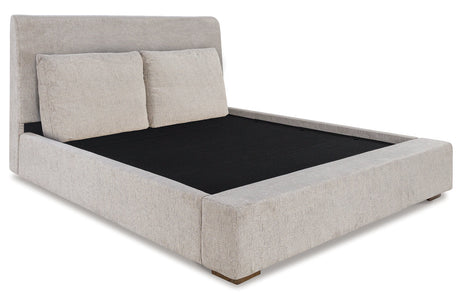 Cabalynn Light Brown California King Upholstered Platform Bed by Ashley at Eve Furniture