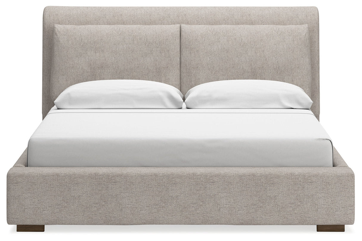Cabalynn Light Brown California King Upholstered Platform Bed by Ashley at Eve Furniture