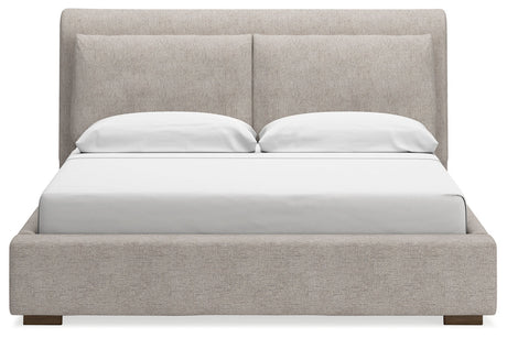 Cabalynn Light Brown California King Upholstered Platform Bed by Ashley at Eve Furniture
