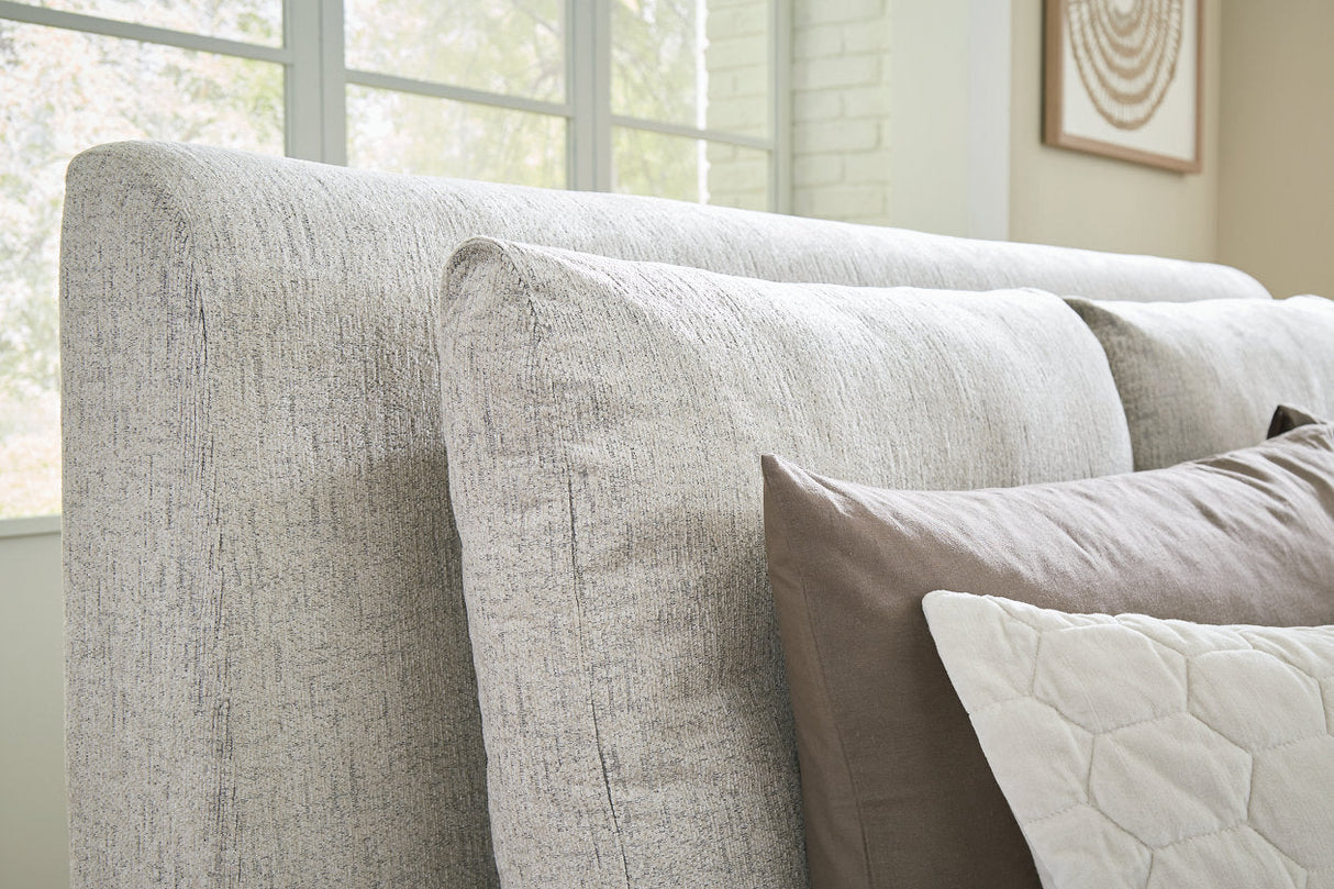 Cabalynn Light Brown California King Upholstered Platform Bed by Ashley at Eve Furniture