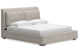 Cabalynn Light Brown California King Upholstered Platform Bed by Ashley at Eve Furniture