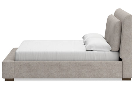 Cabalynn Light Brown Queen Upholstered Platform Bed by Ashley at Eve Furniture