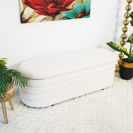 Cabana White Boucle Bench w/Storage by Ashcroft Furniture at Eve Furniture