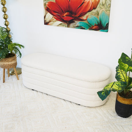 Cabana White Boucle Bench w/Storage by Ashcroft Furniture at Eve Furniture