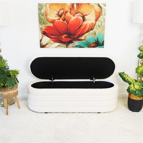Cabana White Boucle Bench w/Storage by Ashcroft Furniture at Eve Furniture