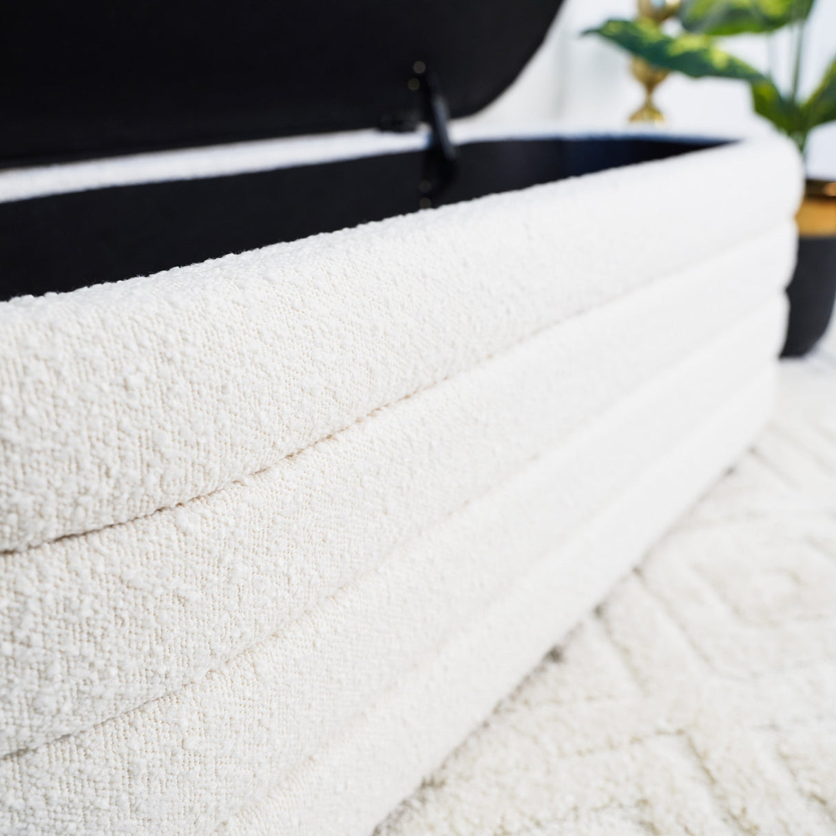 Cabana White Boucle Bench w/Storage by Ashcroft Furniture at Eve Furniture