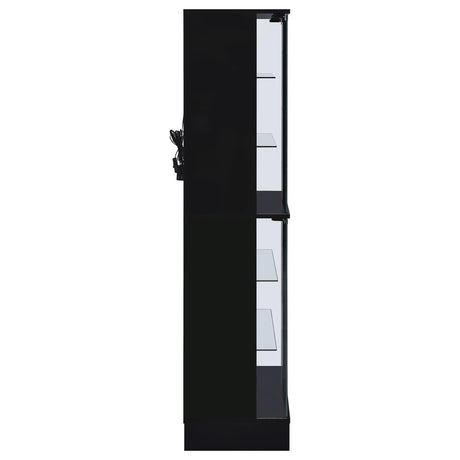 Cabra Display Case Curio Cabinet with Glass Shelves and LED Lighting Black High Gloss by Coaster at Eve Furniture