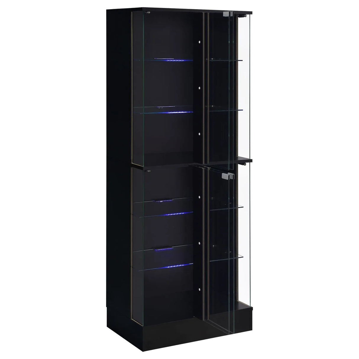Cabra Display Case Curio Cabinet with Glass Shelves and LED Lighting Black High Gloss by Coaster at Eve Furniture