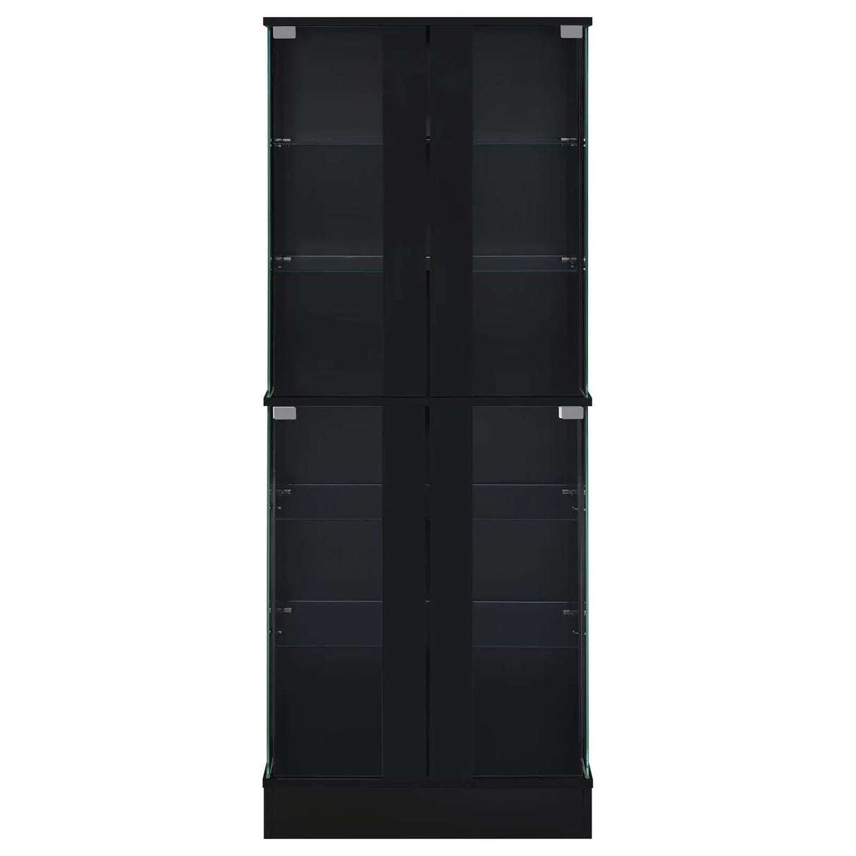 Cabra Display Case Curio Cabinet with Glass Shelves and LED Lighting Black High Gloss by Coaster at Eve Furniture
