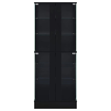 Cabra Display Case Curio Cabinet with Glass Shelves and LED Lighting Black High Gloss by Coaster at Eve Furniture