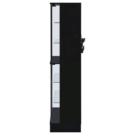 Cabra Display Case Curio Cabinet with Glass Shelves and LED Lighting Black High Gloss by Coaster at Eve Furniture