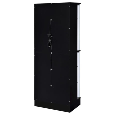 Cabra Display Case Curio Cabinet with Glass Shelves and LED Lighting Black High Gloss by Coaster at Eve Furniture