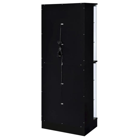 Cabra Display Case Curio Cabinet with Glass Shelves and LED Lighting Black High Gloss by Coaster at Eve Furniture