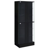 Cabra Display Case Curio Cabinet with Glass Shelves and LED Lighting Black High Gloss by Coaster at Eve Furniture