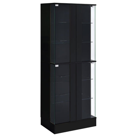 Cabra Display Case Curio Cabinet with Glass Shelves and LED Lighting Black High Gloss by Coaster at Eve Furniture