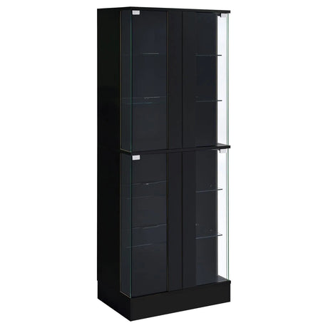 Cabra Display Case Curio Cabinet with Glass Shelves and LED Lighting Black High Gloss by Coaster at Eve Furniture