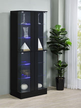Cabra Display Case Curio Cabinet with Glass Shelves and LED Lighting Black High Gloss by Coaster at Eve Furniture