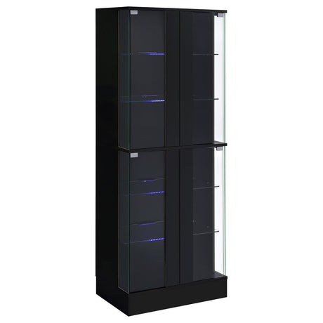 Cabra Display Case Curio Cabinet with Glass Shelves and LED Lighting Black High Gloss by Coaster at Eve Furniture