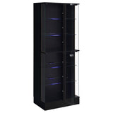 Cabra Display Case Curio Cabinet with Glass Shelves and LED Lighting Black High Gloss by Coaster at Eve Furniture