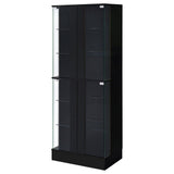 Cabra Display Case Curio Cabinet with Glass Shelves and LED Lighting Black High Gloss by Coaster at Eve Furniture