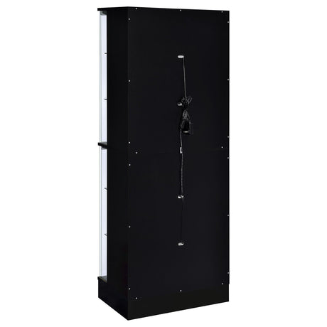 Cabra Display Case Curio Cabinet with Glass Shelves and LED Lighting Black High Gloss by Coaster at Eve Furniture