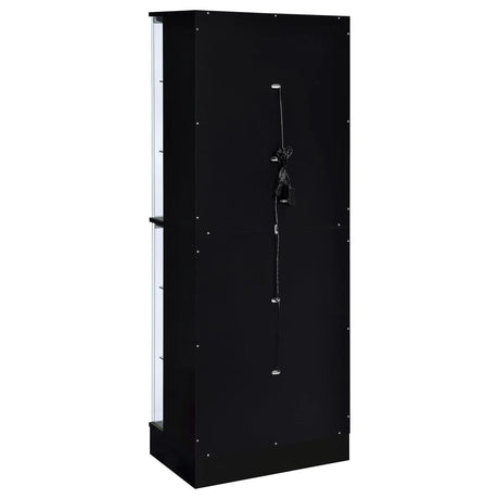 Cabra Display Case Curio Cabinet with Glass Shelves and LED Lighting Black High Gloss by Coaster at Eve Furniture