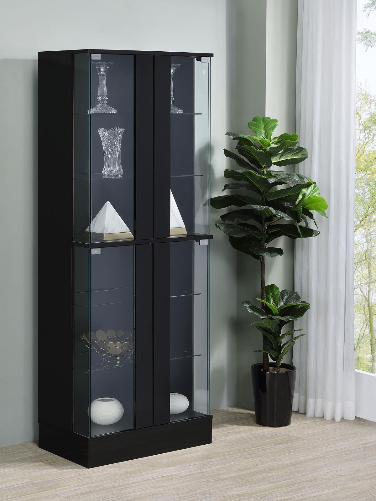 Cabra Display Case Curio Cabinet with Glass Shelves and LED Lighting Black High Gloss by Coaster at Eve Furniture