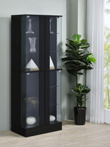 Cabra Display Case Curio Cabinet with Glass Shelves and LED Lighting Black High Gloss by Coaster at Eve Furniture