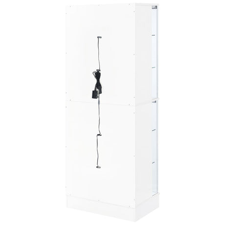 Cabra Display Case Curio Cabinet with Glass Shelves and LED Lighting White High Gloss by Coaster at Eve Furniture
