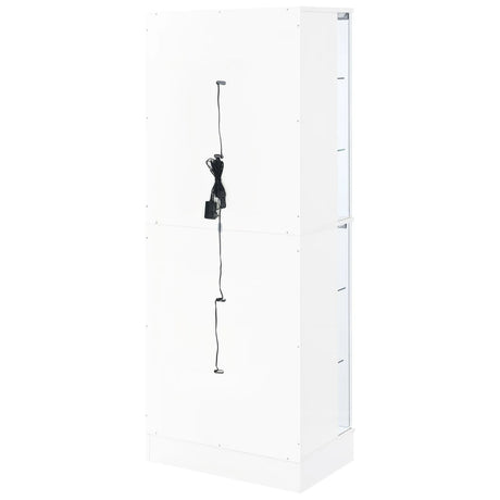 Cabra Display Case Curio Cabinet with Glass Shelves and LED Lighting White High Gloss by Coaster at Eve Furniture