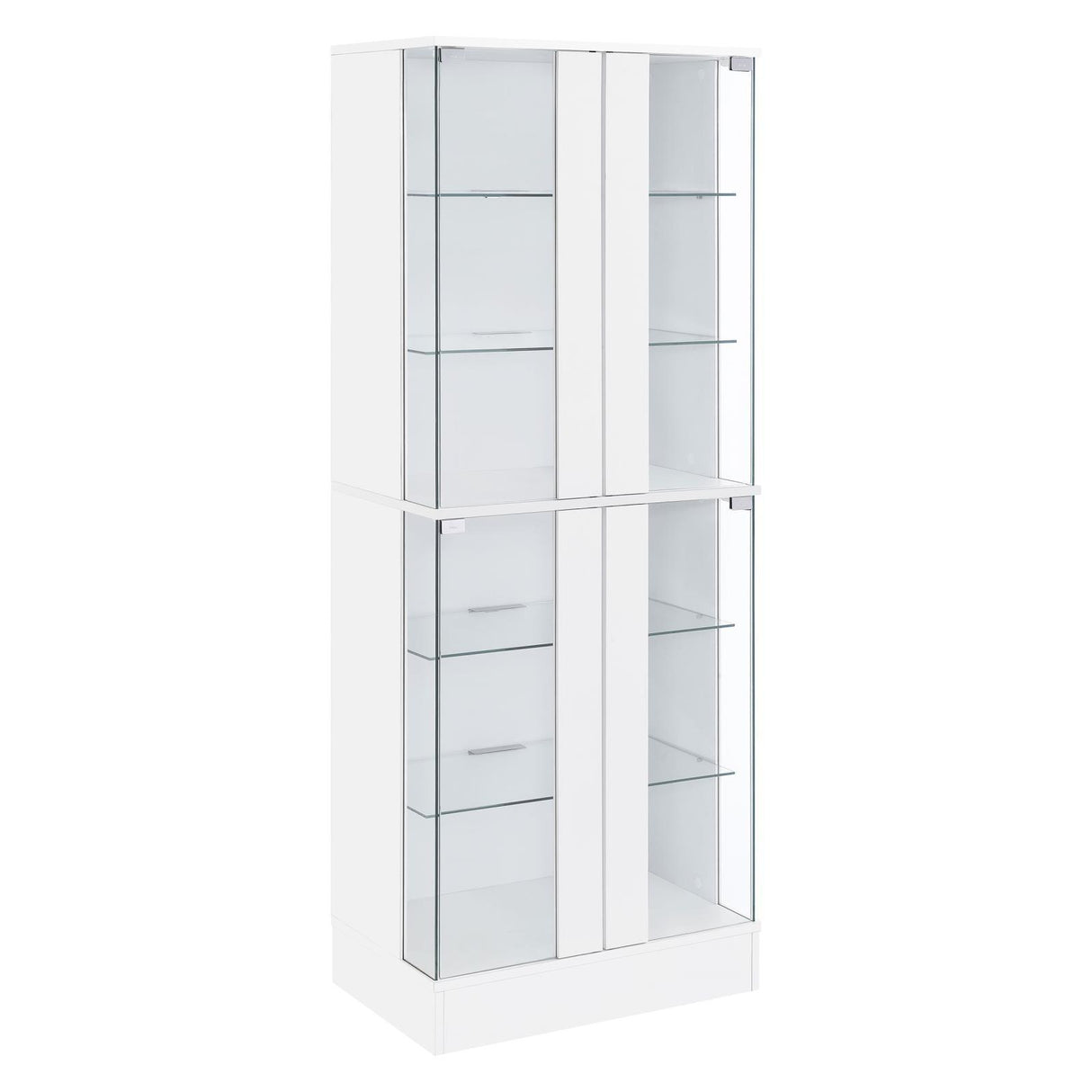 Cabra Display Case Curio Cabinet with Glass Shelves and LED Lighting White High Gloss by Coaster at Eve Furniture