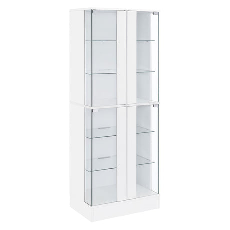 Cabra Display Case Curio Cabinet with Glass Shelves and LED Lighting White High Gloss by Coaster at Eve Furniture