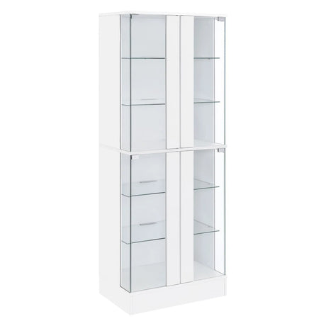 Cabra Display Case Curio Cabinet with Glass Shelves and LED Lighting White High Gloss by Coaster at Eve Furniture