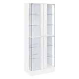 Cabra Display Case Curio Cabinet with Glass Shelves and LED Lighting White High Gloss by Coaster at Eve Furniture