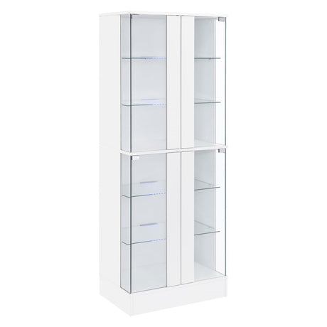 Cabra Display Case Curio Cabinet with Glass Shelves and LED Lighting White High Gloss by Coaster at Eve Furniture
