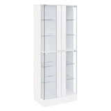 Cabra Display Case Curio Cabinet with Glass Shelves and LED Lighting White High Gloss by Coaster at Eve Furniture