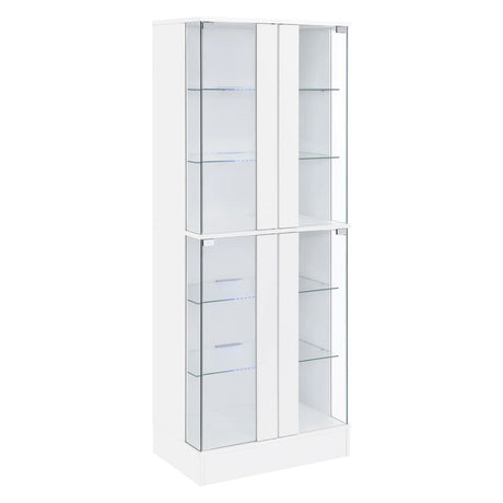 Cabra Display Case Curio Cabinet with Glass Shelves and LED Lighting White High Gloss by Coaster at Eve Furniture